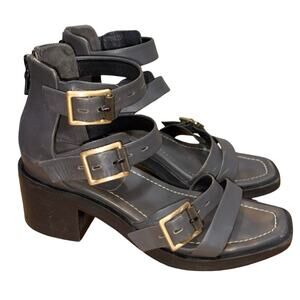 rag & bone Gray Triple Buckle Block Heel Sandals